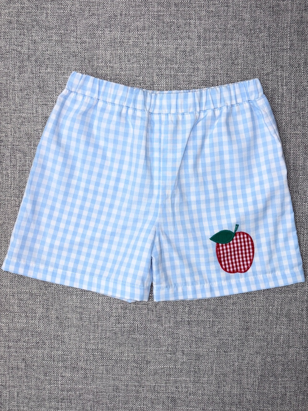 TBBC size 6 EUC Light Blue Gingham Shorts with Apple Applique